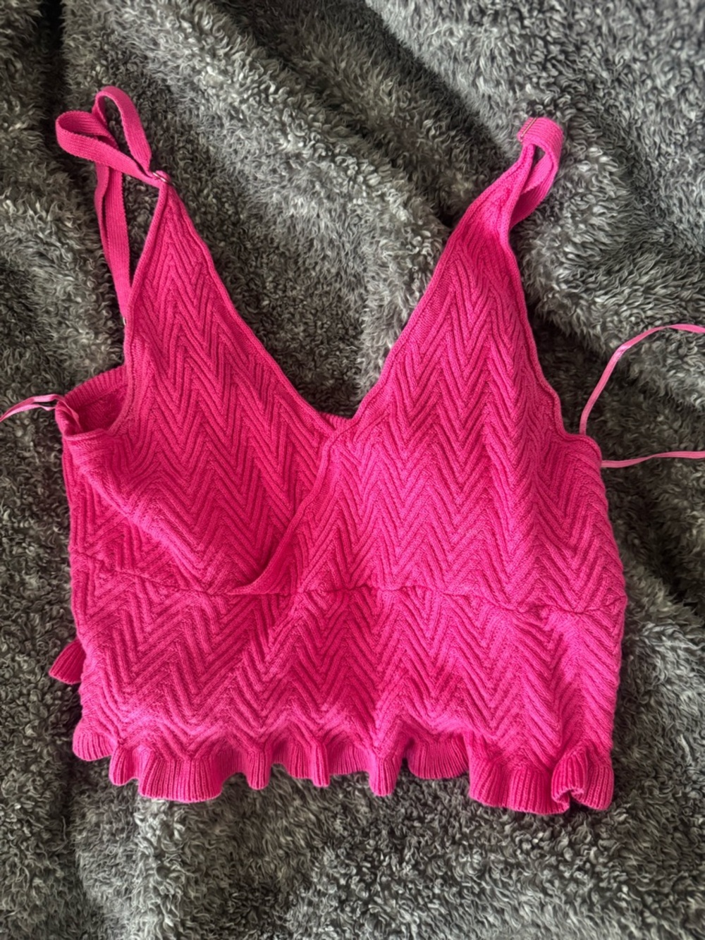 Hersy Women's Hot Pink Knit V-Neck Crop Tank Top